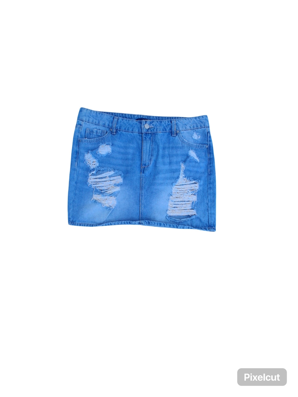 Blue Spice Light Blue Denim Mini Skirt Distressed Shredded Jean Skirt Sz 13